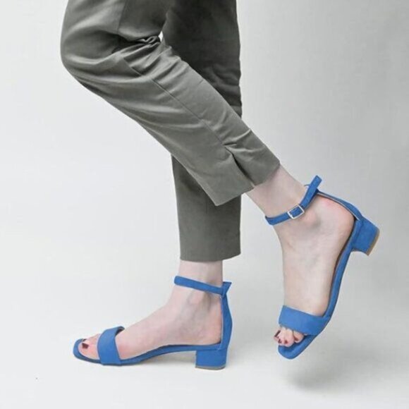 XYD Royal Blue Open Toe Ankle Strap Buckled Low Chunky Heel Dress Sandal - Picture 1 of 8